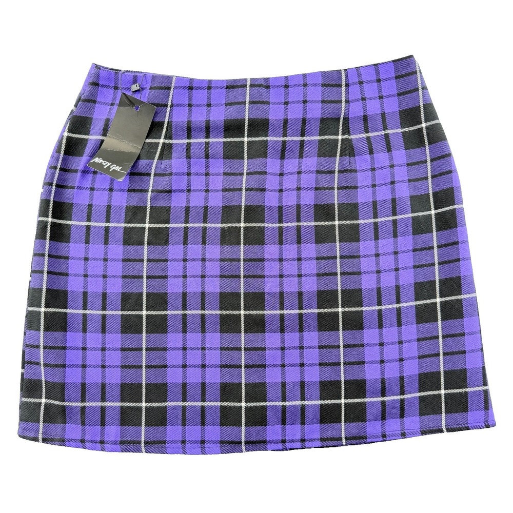 Nasty Gal Purple Plaid Mini Skirt Womens Size 8 New Hidden Zipper Check NWT